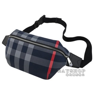 睿鈞國際精品 BURBERRY 8084061 SONNY 經典格紋帆布胸口包/腰包.深藍 現貨