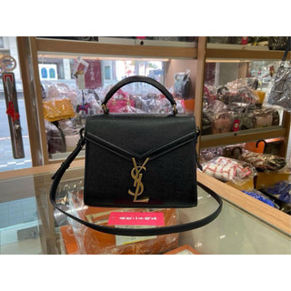 ☆最愛二手精品☆YSL CASSANDRA 黑色荔枝皮牛皮金字信封式金釦釦式翻蓋手提斜背凱莉包 623930 C5812