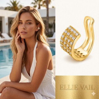 ELLIE VAIL 邁阿密防水珠寶 多層鑲鑽C型耳環 金色耳骨夾 Miley