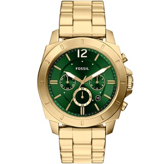 FOSSIL Privateer 開拓者 三眼計時手錶-金x綠/45mm BQM7123 開學季禮物