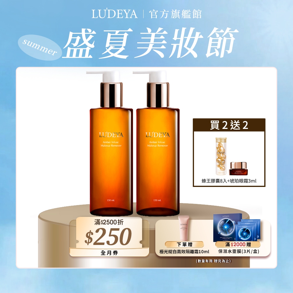 【LUDEYA】琥珀洗卸精華凝露150ml 2入組 送 蜂王膠囊8入＋琥珀眼霜3ml