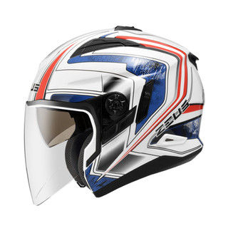 ZEUS ZS613B 彩繪 AJ6 白/藍 四分之三罩安全帽 3/4罩 可加裝下巴支架鴨舌 ZS-613B 內墨鏡