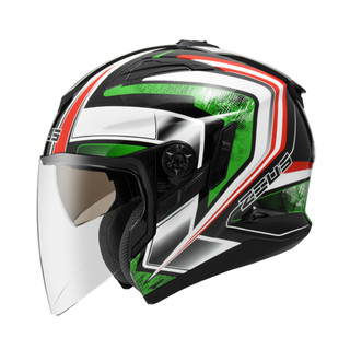 ZEUS ZS613B 彩繪 AJ6 珍珠黑/綠 四分之三罩安全帽 3/4罩 可加裝下巴支架鴨舌 ZS-613B 內墨鏡
