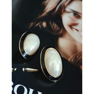 vintage jewelry 華麗橢圓仿珠大耳環 夾式耳環 720元