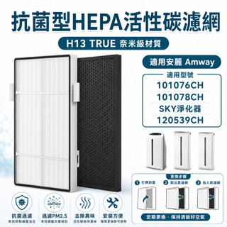 適用 安麗 逸新 Amway 二代 /2.5代101076-T 10-1078空氣清淨機 HEPA濾網+活性碳濾芯組