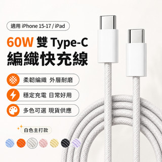 60W 雙頭Type-C 快充線 高密度編織充電線 PD快充 資料傳輸線 適用平果 小米 三星手機平板筆電行動電源充電線