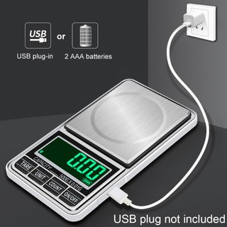USB 插電兩用精密電子秤 600g/0.01g 1kg/0.1g 不鏽鋼稱盤珠寶茶葉藥粉烘焙小型背光去皮電子磅秤