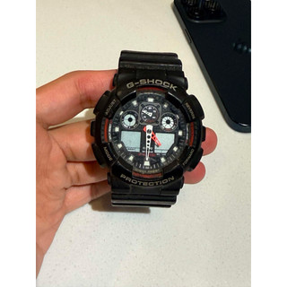 CASIO G-SHOCK GA-100 經典雙顯 運動防水手錶 黑紅配色 二手免運六折回收籌旅費