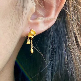 🔥金品惠🔥正品越南沙金9999金耳環 兩世歡蓮花流蘇耳釘女 古法磨砂蓮蓬耳環 沙金耳環 沙金耳釘 精緻流蘇短款耳釘