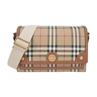 BURBERRY經典格紋牛皮飾邊斜背包(石楠木棕色)｜100%原廠真品｜JS Maxx官方旗艦館