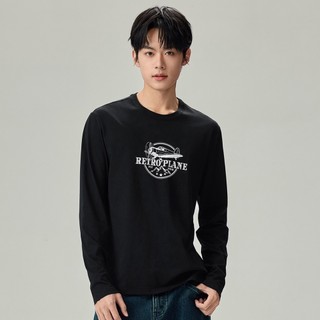GIORDANO 男裝純棉復古交通工具印花長袖T恤【多色任選】13096792