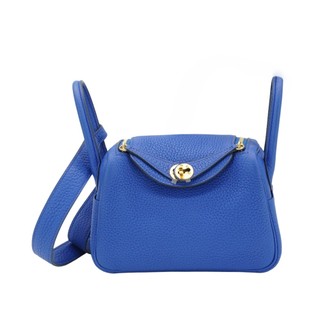 Hermes 展示品 Mini Lindy 牛皮金釦手提/肩背兩用包-19cm(BLEU藍)