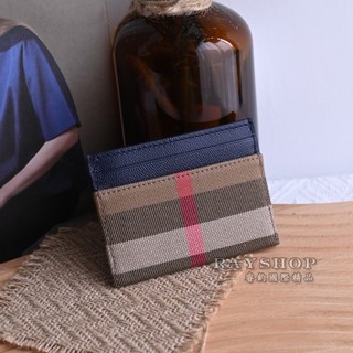 睿鈞國際精品 BURBERRY 8084541 SANDON 格紋拼接牛皮隨身證件卡夾.深藍邊 現貨