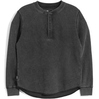 【SHADOW】5628010005 WAFFLE WASHED L/S TEE 華夫格亨利領 長T (水洗黑色)