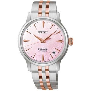 SEIKO 精工 Presage 調酒師系列 限量 日本櫻花粉 時尚珍珠貝機械女錶-(SRPM06J1)