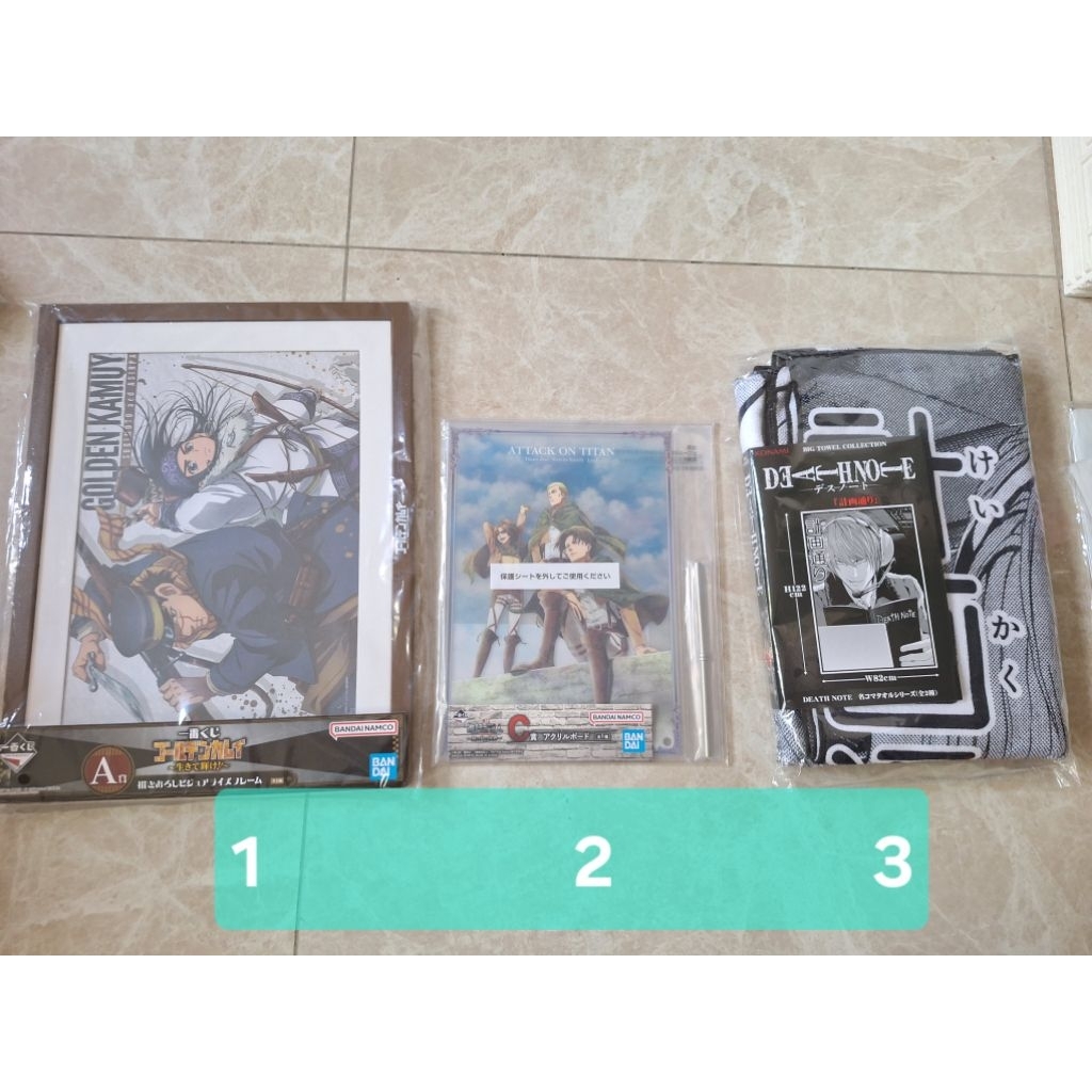 黃金神威 A賞 視覺化畫框 進擊的巨人 一番賞 C賞 壓克力立牌 浴巾 掛畫 兵長 里維 團長 毛巾 死亡筆記本