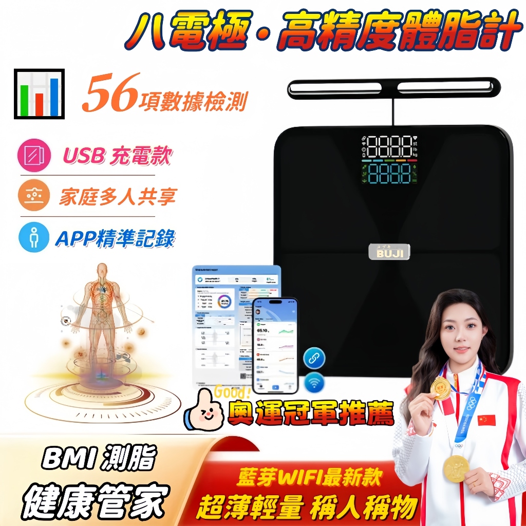 隔日到貨【家庭多人紀錄】精準檢測+APP同步 體脂秤 電子體重計 藍芽體脂機 體脂計 體重計 充電體脂秤 超薄輕量體脂計
