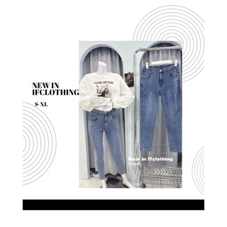 Ifclothing苡芙 S-XL 後鬆緊彈力牛仔長褲 牛仔褲 長褲 窄管褲 顯瘦褲 隔日到貨