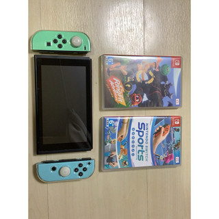Switch 動物森友會特別版 V2 主機 + 健身環大冒險 + Switch Sports 配件齊全