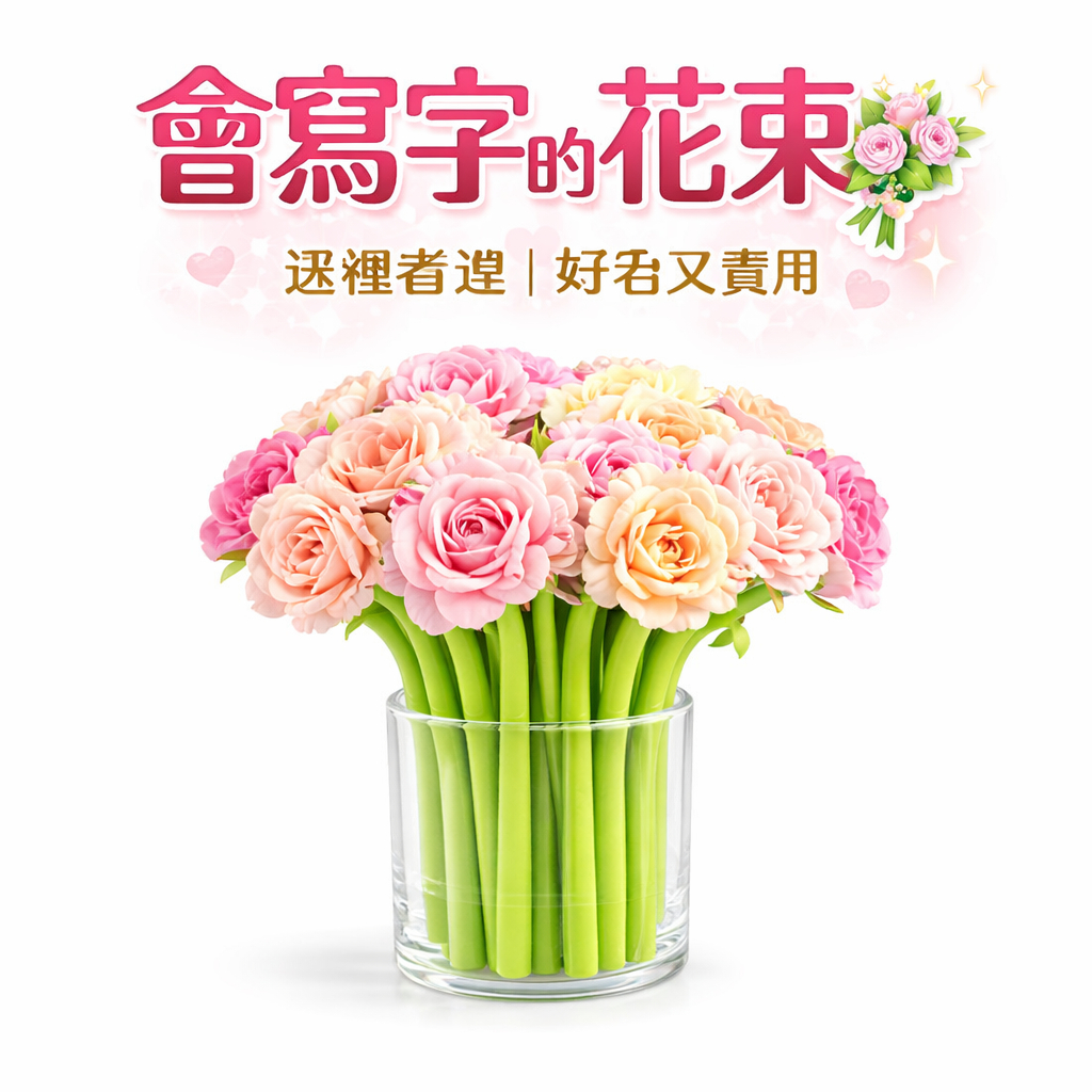 隔日到貨 現貨 仿真硅膠花束筆創意硅膠花系造型 生日禮物 母親節 教師節派對裝飾玫瑰花中性筆0.5mm 黑色水性筆