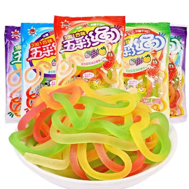 【全場免運】五彩繩軟糖 水果軟糖 五彩繩糖 軟糖 彩虹橡皮繩糖 qq糖 休閒糖果 果汁軟糖 糖果 跳繩糖果 創意分享禮物