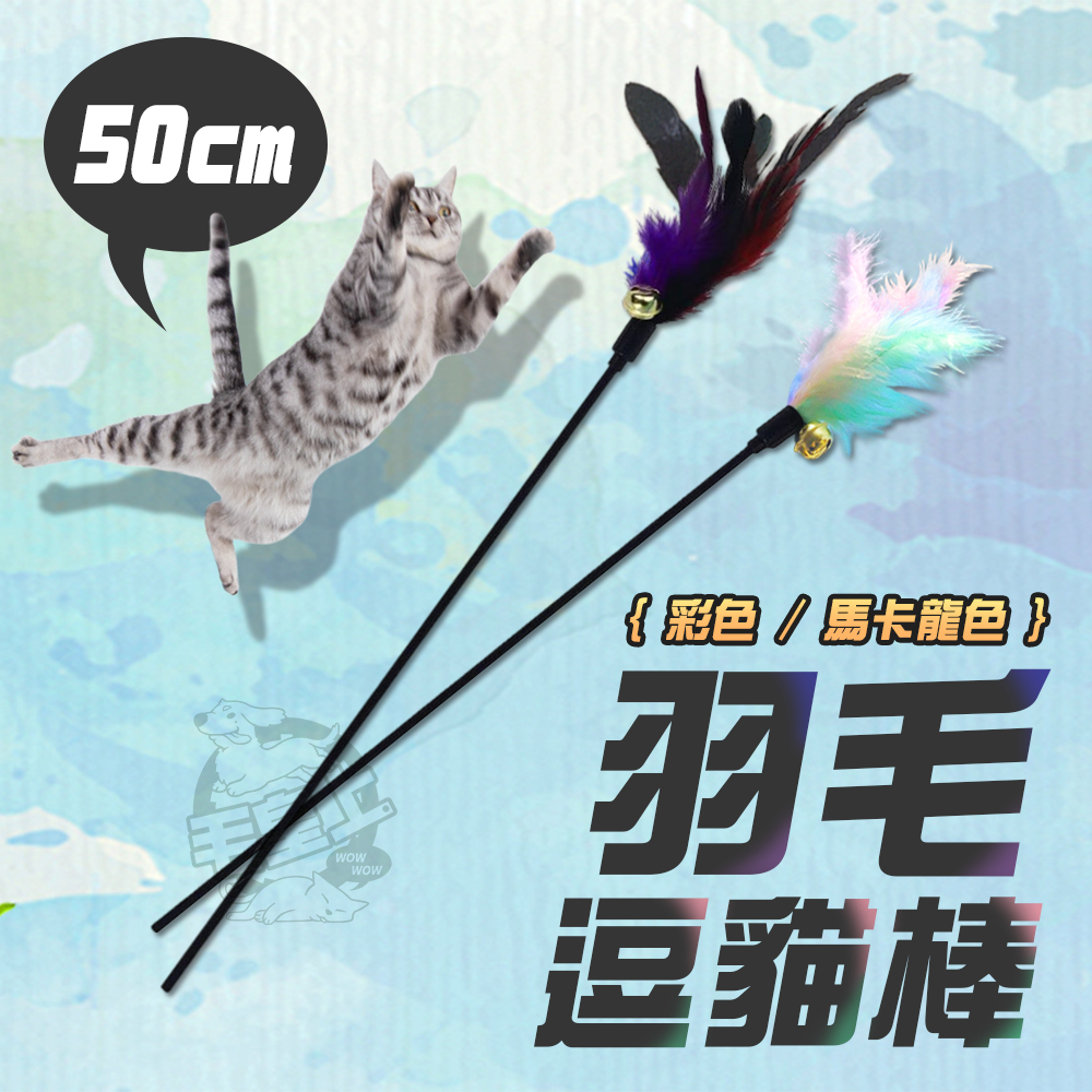 【最高折300】毛皇上 羽毛逗貓棒 50CM 彩色/馬卡龍色 逗貓棒 貓玩具 逗貓 貓咪玩具