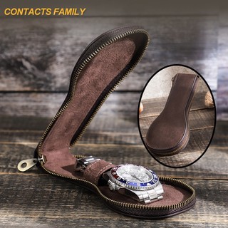 ❥CONTACTS FAMILY 復古瘋馬牛皮單只裝腕錶表袋 防塵機械手錶收納盒