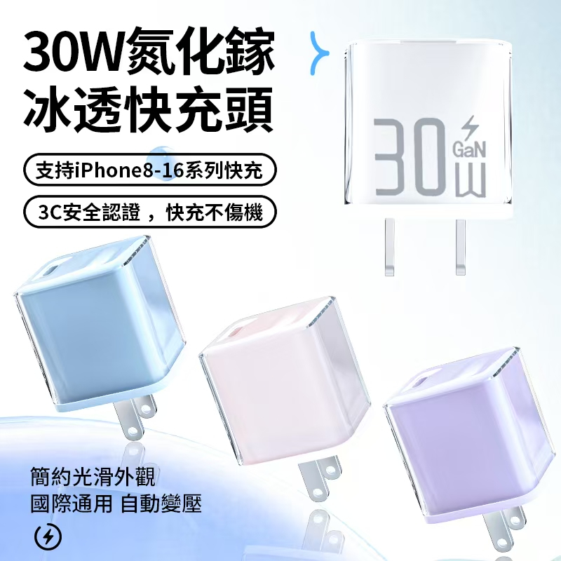 👍【隔日達/兩年保固】30W快充頭⚡氮化鎵快充頭 PD快充頭 手機充電器 低溫插頭 電源供應器 快充插頭 豆腐頭 充電頭