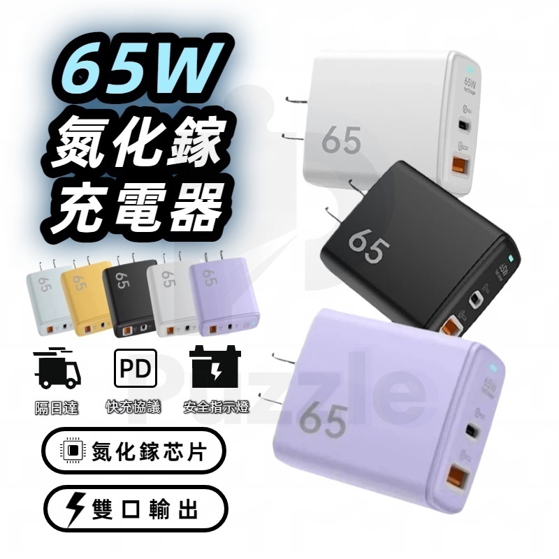 無包裝隔日到🍃 65W快充頭 氮化鎵充電器 雙孔充電頭 PD快充頭 65w充電頭  充電頭 USB+Type-C