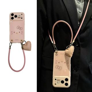 可愛🔥韓系 kitty 矽膠 愛心 掛繩 防摔背帶 適用iPhone 17 16 15 Pro Max 手機殼 全包軟殼