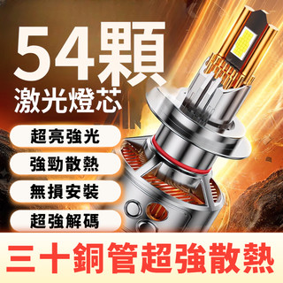 ✨【54顆鐳射燈芯】30銅管200W汽車大燈 超亮12/24V通用LED汽車大燈 H7汽車大燈 H4汽車大燈 強光散熱