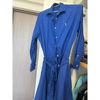 US Polo POLO ASSN. 真品藍色長袖連身附腰帶洋裝 L號