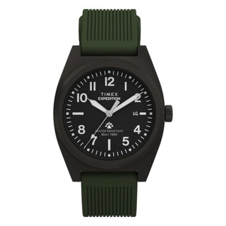 【TIMEX】天美時 遠徵系列 39毫米 簡潔錶盤 夜光指針 矽膠錶帶腕錶(黑x綠 TXTW2Y18000)