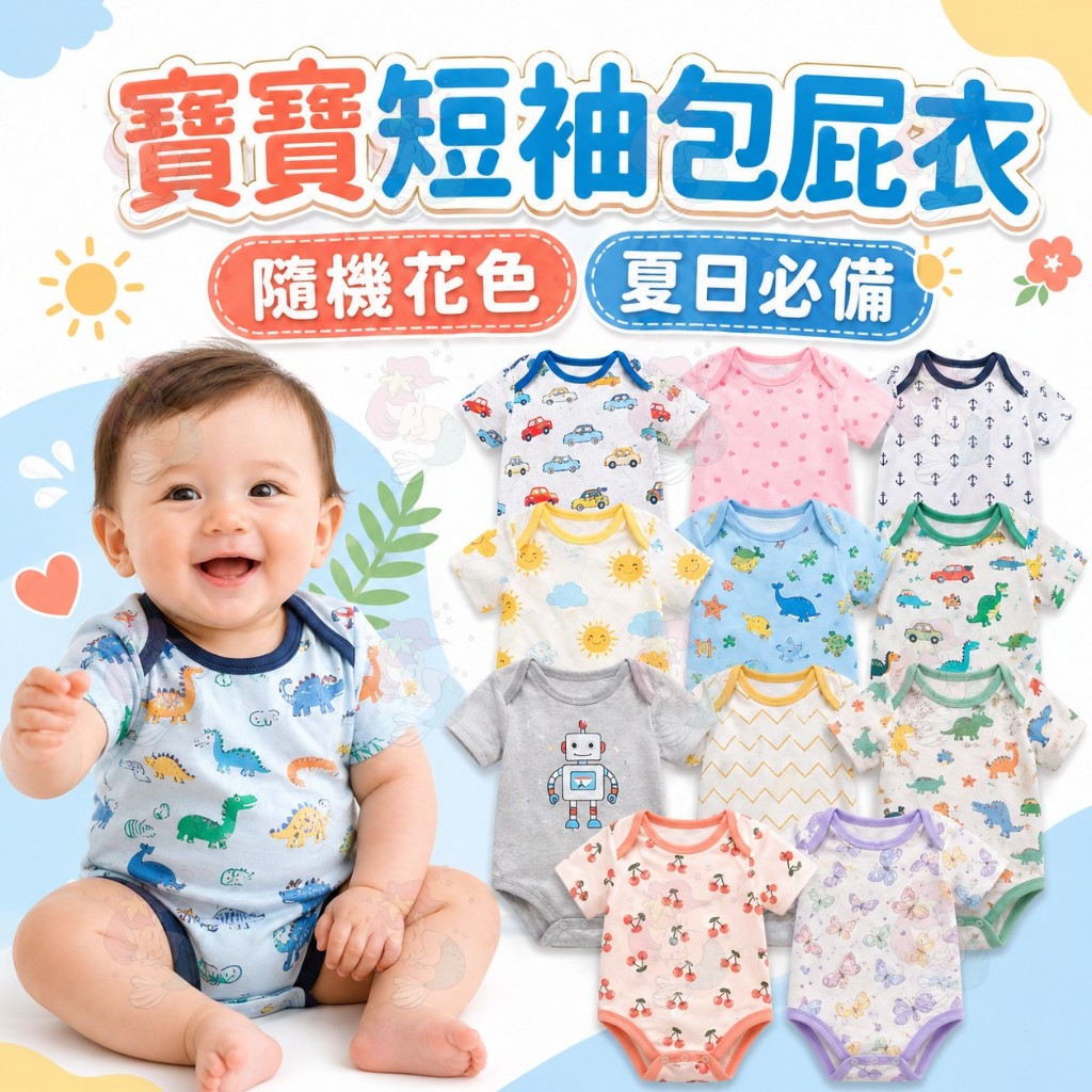 【夏天勤換洗｜多件更划算】隨機花色出貨 三角包屁衣 短袖包屁衣 純棉包屁衣 嬰兒衣服 寶寶衣服 新生兒衣服 嬰兒服飾
