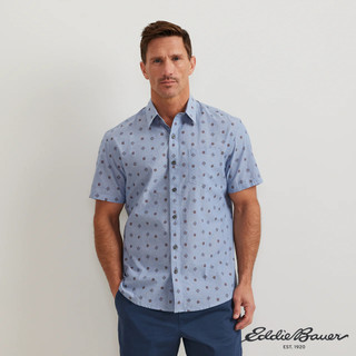 【Eddie Bauer】男性 短袖純棉印花襯衫-灰藍 11601715