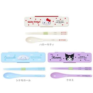 ♡松鼠日貨 ♡日本 正版 kitty 大耳狗 庫洛米 環保筷 筷子 湯匙 收納盒 餐具組 日本製
