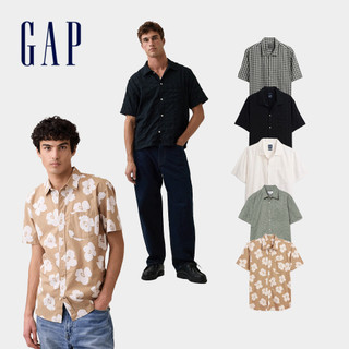 【Gap】成人裝 織紋寬鬆休閒/標準版型彈性府綢/亞麻棉混紡寬鬆直筒襯衫 (886386&707290&883206)