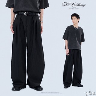 【DTT】AA09｜"Stripe Baggy Pants" 立體細條紋西裝褲 黑色 現貨 西裝褲 落地褲 寬褲 長褲男