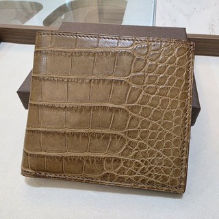 【獨家商品】法國進口頂級美洲鱷魚皮 短夾 Hermes款 鱷魚皮夾 男用皮夾 霧面淺棕