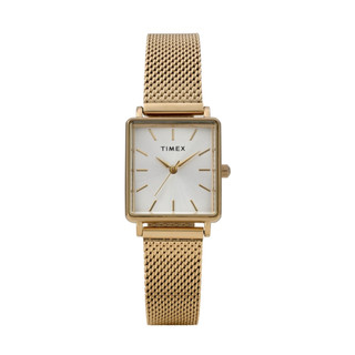 【TIMEX】天美時 Transcend 22毫米 簡約方形 不鏽鋼網帶腕錶(白x金 TXTW2Y26100)