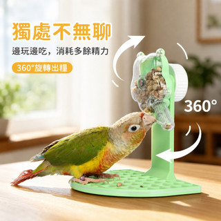 【E Z】鸚鵡旋轉覓食玩具 鳥寶轉轉樂 360度出糧 透明花朵食盒 中小型鸚鵡互動玩具 鳥籠桌面兩用