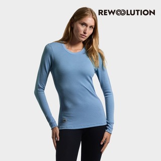 【Rewoolution】女 LILY 180g長袖T恤(島嶼天堂藍)-圓領 保暖吸排 羊毛衣|REEB2WC70751
