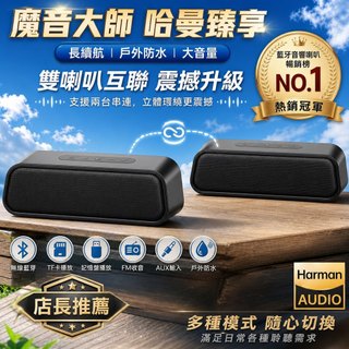 藍芽喇叭重低音 哈曼卡頓音響同音質 可串連插卡FM收音多模式 適用手機/平板/電腦 大音量長續航 戶外防水隨身便攜低音炮
