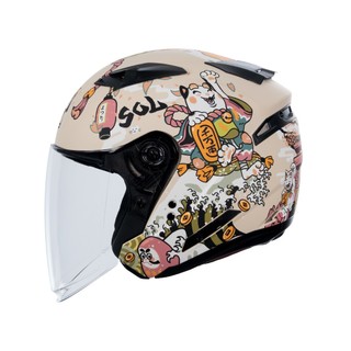 【SOL Helmets】SO-7E開放式安全帽 (招財貓 消光米白/粉) ｜SOL安全帽官方商城