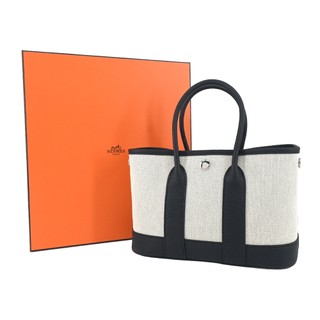 HERMES 愛馬仕 Mini Garden Party帆布手提包(熊貓色AL/G刻/銀釦)100%原廠真品JSmaxx