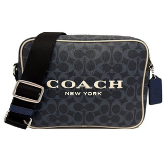 【COACH】2026新款字母 LOGO男款斜背郵差包(藍)