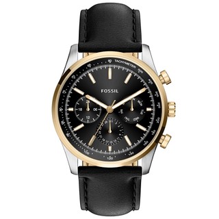 FOSSIL Sullivan 紳士雅痞三眼多功能手錶-黑/44mm BQM7165