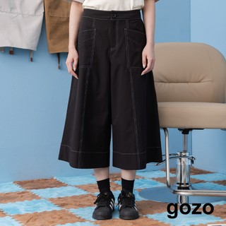 【gozo】➤立體剪接後鬆緊涼感八分褲裙(黑色/淺卡其 M/L) | 女裝 顯瘦 百搭
