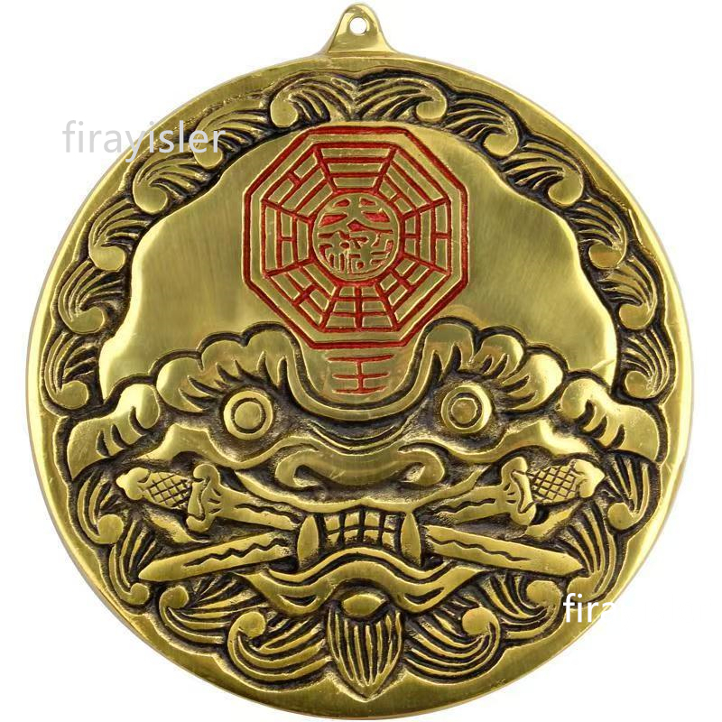 🔥台灣熱銷🔥大師開光銅虎頭 獅咬劍吊飾 銅虎頭獅咬劍掛件 純銅鎮宅避邪化煞 銅獸頭八卦鏡 銅八卦鏡 八卦吉祥物獸頭銅