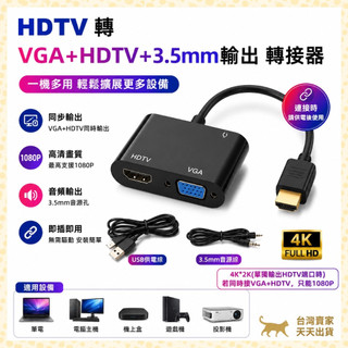 現貨台灣出 同時輸出 1進2出 HDMI 轉 HDMI VGA 4K 2K 1080P 影音轉換器 HDMI影音轉接器